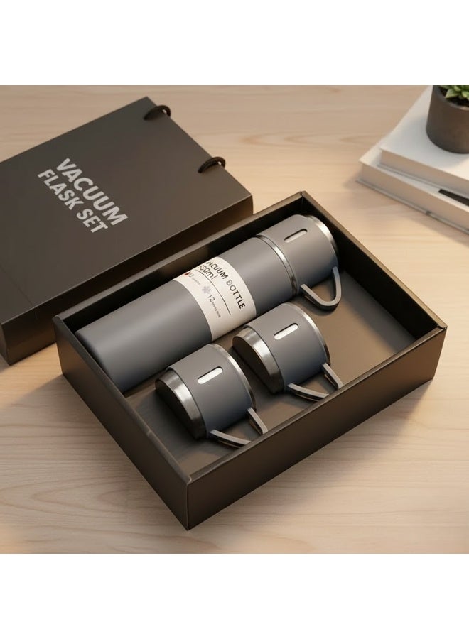 Premium Vacuum Insulated Flask Set (500ml) – Stainless Steel Thermos with 3 Serving Cups | Double Wall Travel Bottle for Hot & Cold Drinks (12 Hours) | Greyer Business gift coffee cup 304 stainless steel - Image 1